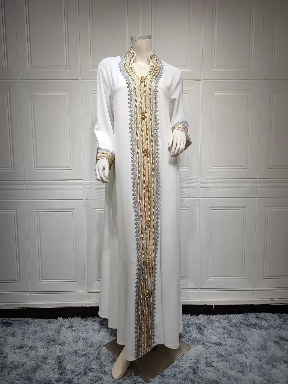 Abayas marocain solide dentelle bande crantée col en v manches longues décontracté ceinturé vêtements musulman longues robes modestes femmes