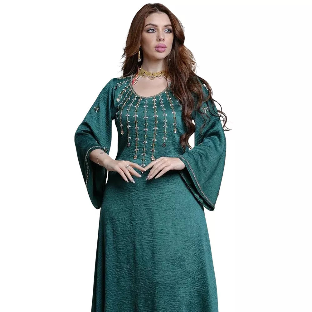 Ramadan Abayas For Muslim Women Arabic Turkish Islamic Clothing Kuwaiti Solid Diamonds Loose Marocain Gulf Dress