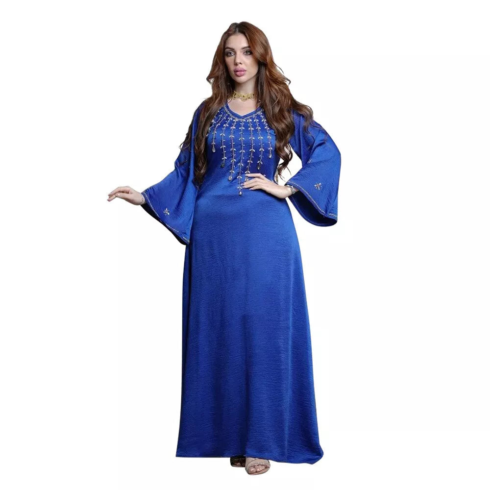 Ramadan Abayas For Muslim Women Arabic Turkish Islamic Clothing Kuwaiti Solid Diamonds Loose Marocain Gulf Dress