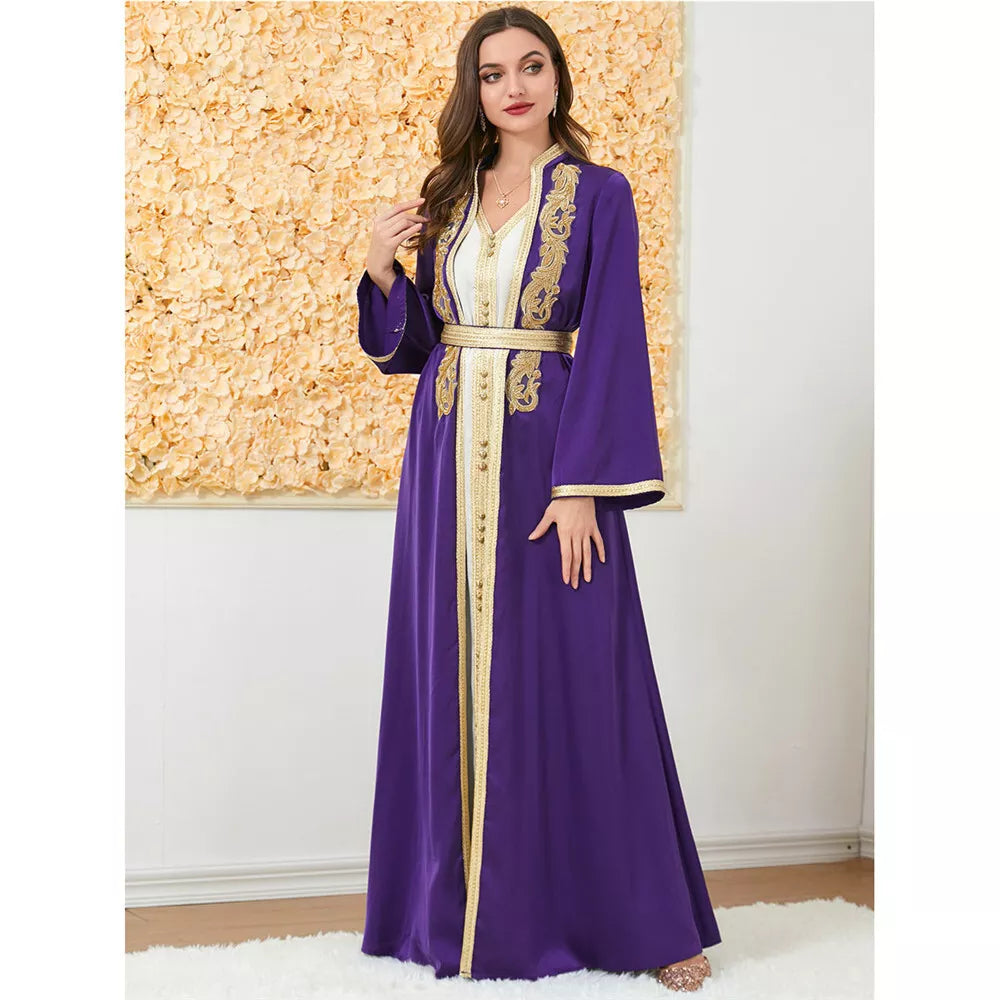 Moda muçulmana de duas peças Jilbab Robe Apliques Winter abaya e colete de vestido comprido sobregarents islâmicos mulheres marroquinas caftan