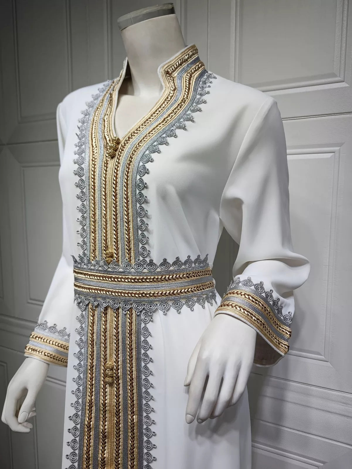 Abayas marocain solide dentelle bande crantée col en v manches longues décontracté ceinturé vêtements musulman longues robes modestes femmes