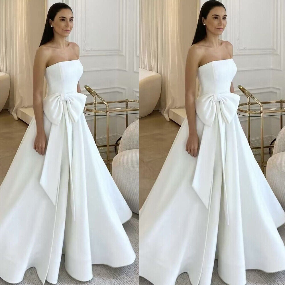 Vestido de noiva sem mangas Vestidos de cetim de cetim macios de alta divisão vestidos do chão vestidos de novia elegante roup de mariee