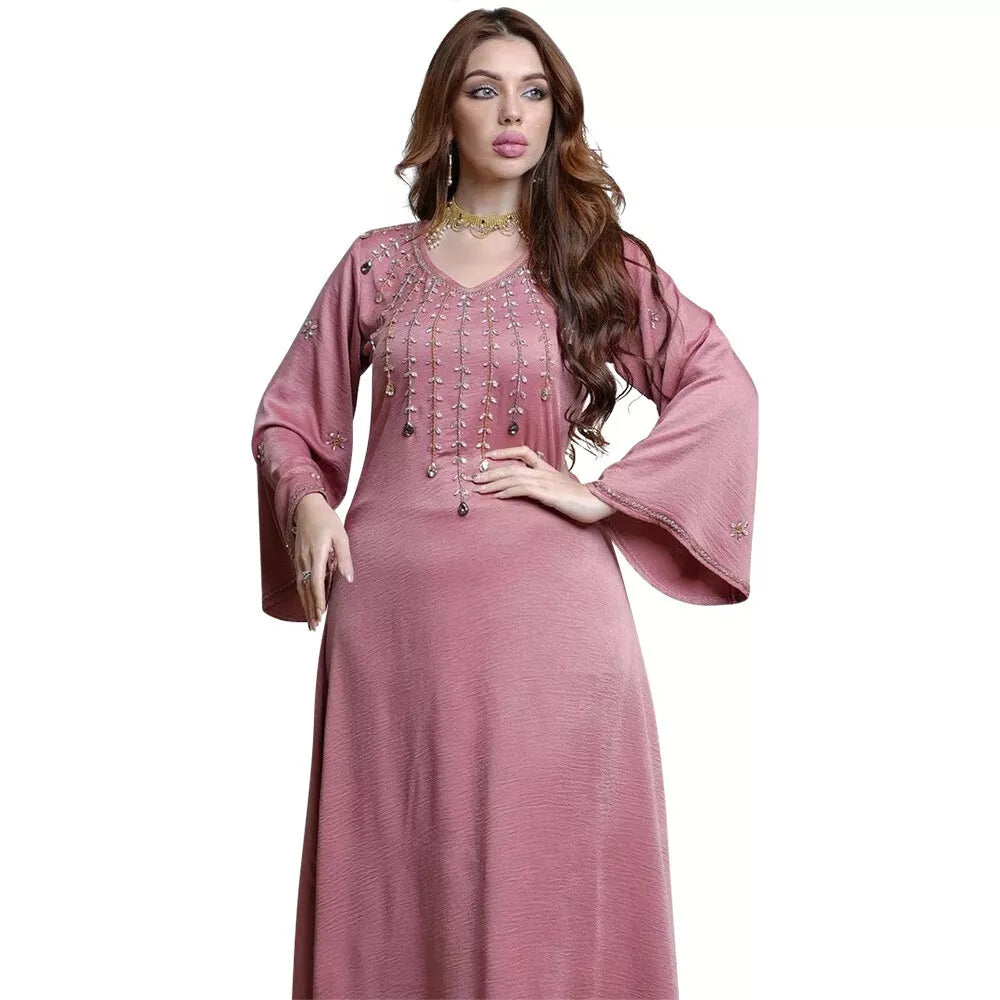 Ramadan Abayas For Muslim Women Arabic Turkish Islamic Clothing Kuwaiti Solid Diamonds Loose Marocain Gulf Dress