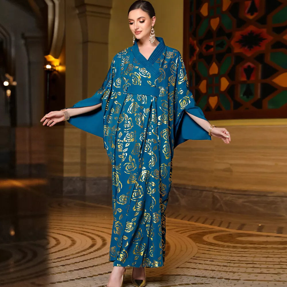 Baju Muslim für Frau 2023 Vintage Print lässig losen losen Kimono Abaya Dolman Ärmel Religiöser Ramadan Wear