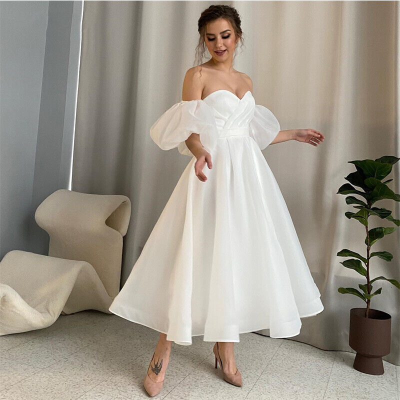 Vestido de novia corto con escote en forma de corazón, manga abombada desmontable, vestidos de novia de Organza, elegante, personalizado a medidas 