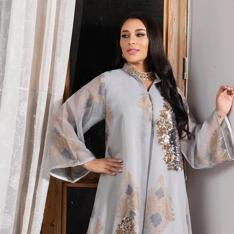 Dubai Fashion Mesh cekiny haftowe wieczorna suknia imprezowa jalabiyat saudyjska arabska szata afrykańska kaftan odzież