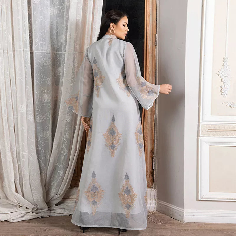 DUBAI MAHE MESH LEXINS Bordado Vestido de festa noturna Jalabiyat Robe casual árabe da Arab