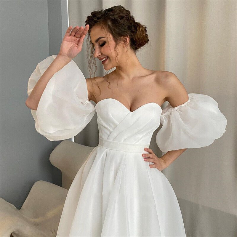 Abiti da sposa corta pieghe da cuore a cuore Abiti da sposa da sposa manica a soffio staccabili sifor donne eleganti personalizzati per misure