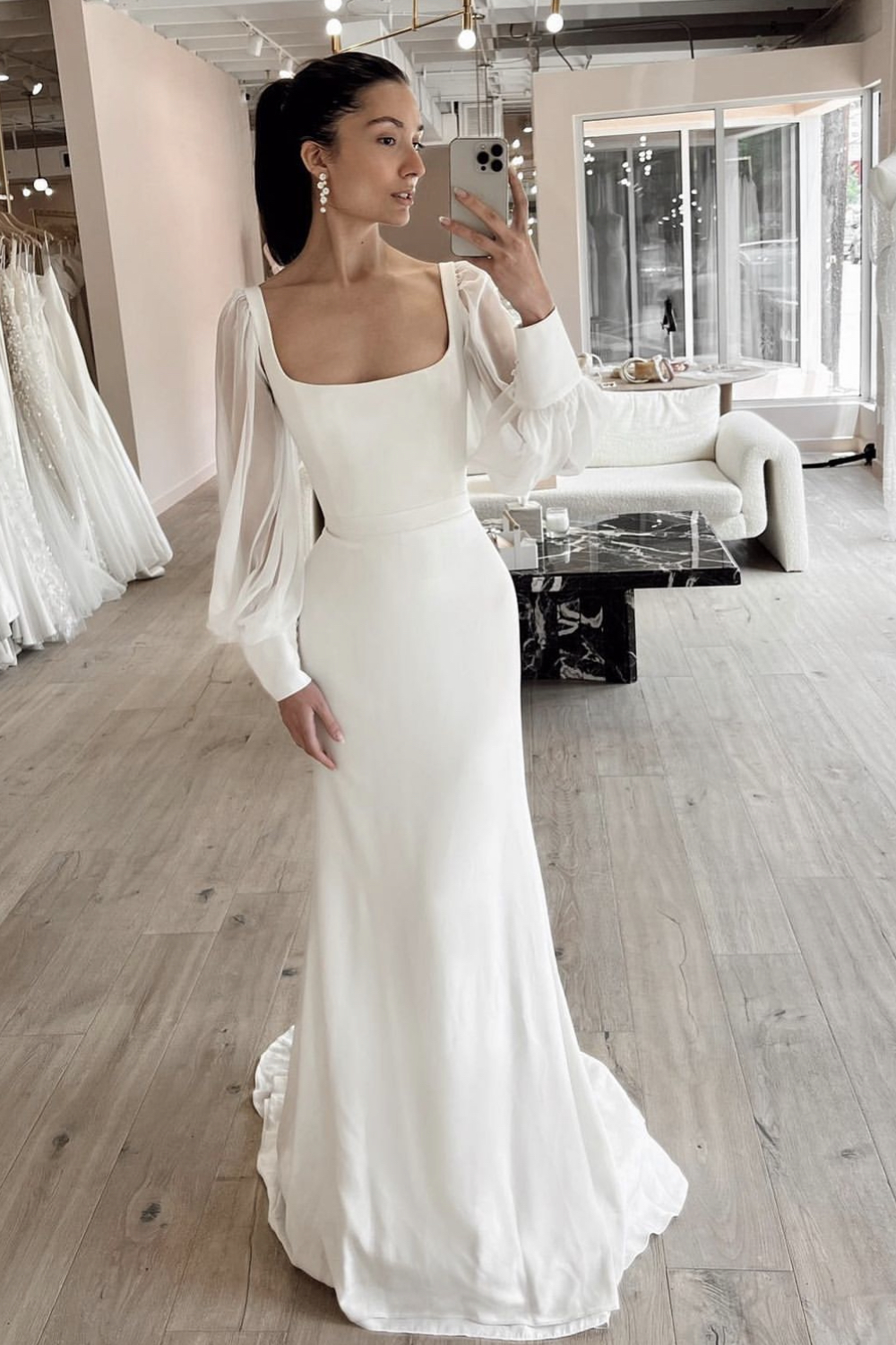 Abiti da sposa della sirena semplice donna maniche lunghe per maniche quadrate da sposa abiti da sposa lunghi abiti da sposa personalizzati personalizzati