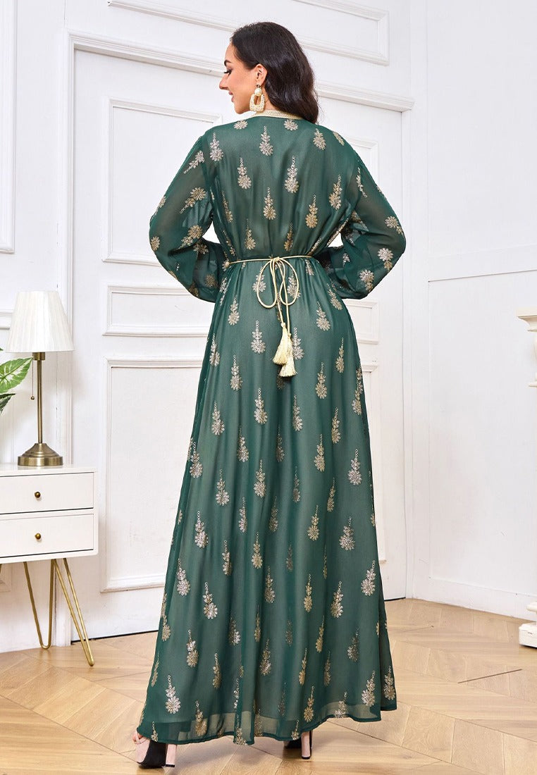 Vestido de festa árabe ABAYA MULHERES 2 Peças Conjunto de roupas islâmicas fita de renda de renda Kaftan vestidos maxi elegante caftan