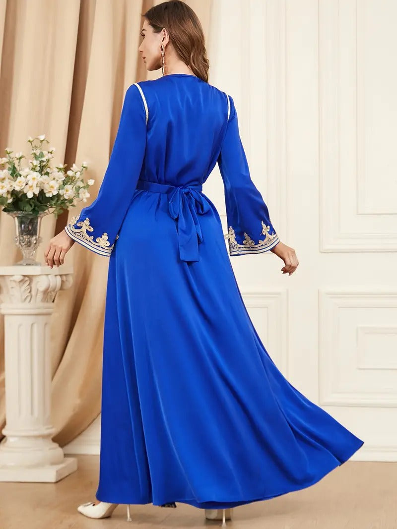 Jalabiyat Abaya étnico kuwaití para mujer, vestido caftán musulmán de Ramadán, Dubái, bordado liso, bata con cinturón