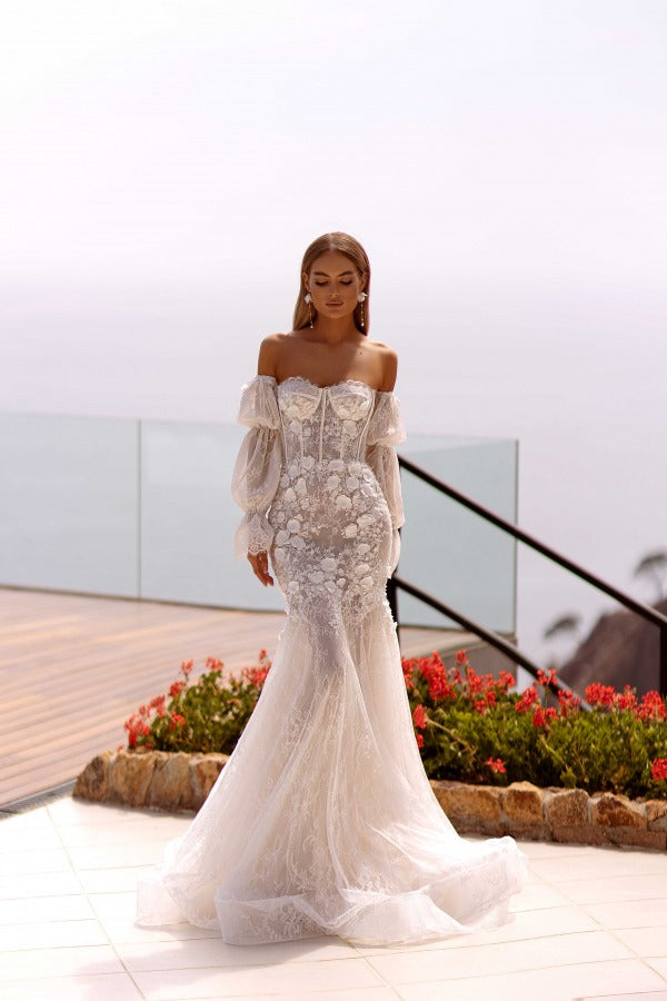 Romantic Sweetheart Neck Wedding Dress Classic 3D Flower Bridal Gown Elegant Lace Mermaid Long Bride Robe Vestidos De Novia