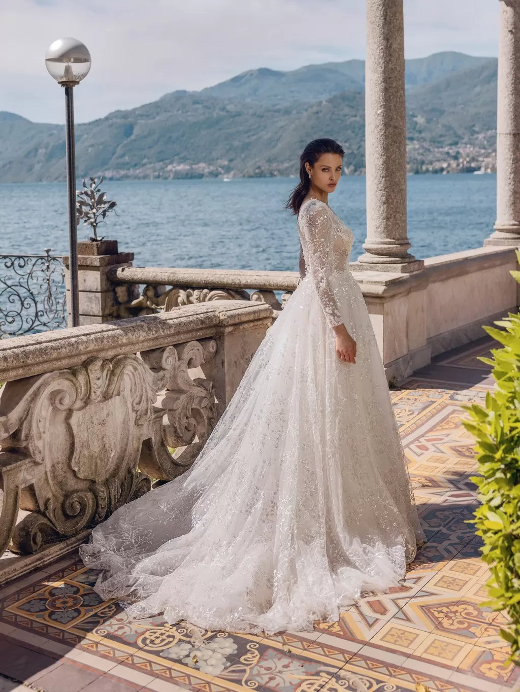 SAROULU APPLICI SPARKLE Abito da sposa con maniche lunghe VECCHE VECH A LINE ABILITÀ BRIDAL ILLUSIONE Abito sposa aperto