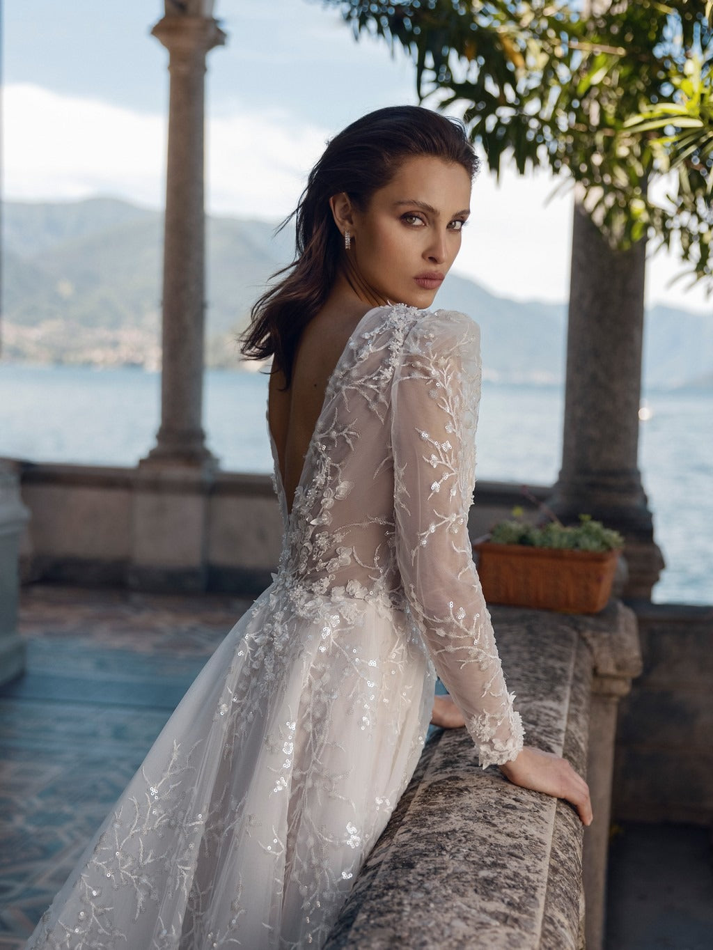 SAROULU APPLICI SPARKLE Abito da sposa con maniche lunghe VECCHE VECH A LINE ABILITÀ BRIDAL ILLUSIONE Abito sposa aperto