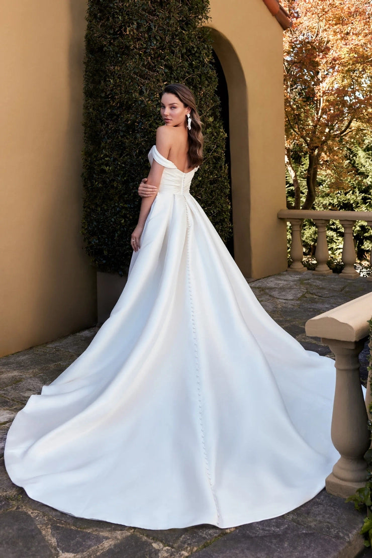 Sexy Satin von Schulter Brautkleidern mit Seiten geteilt Schatz a-line weiß/elfenbeinfarbene Brautkleider Vestidos de Novia