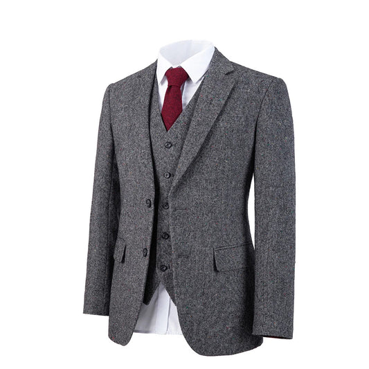 Vintage Grey Wool Tweed Business Men Suits Wedding Suits For Man Bridegroom Groom Wear Blazer Slim Fit Custom Made Tuxedo