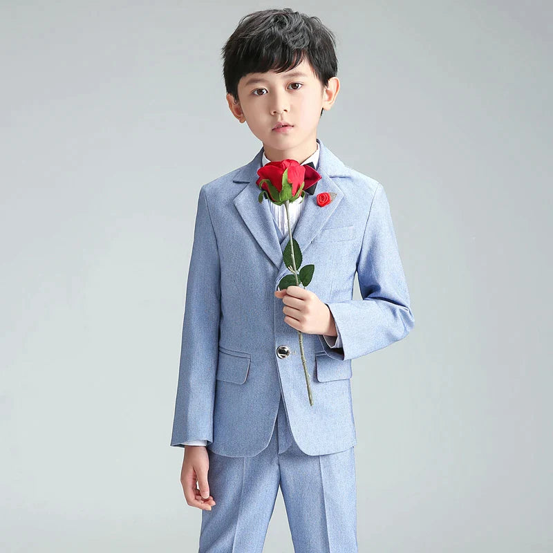 Ensemble de Costume formel pour garçons, Blazer, gilet, pantalon, chemise, cravate, 5 pièces, vêtements pour enfants, Costume de spectacle de fête de mariage 