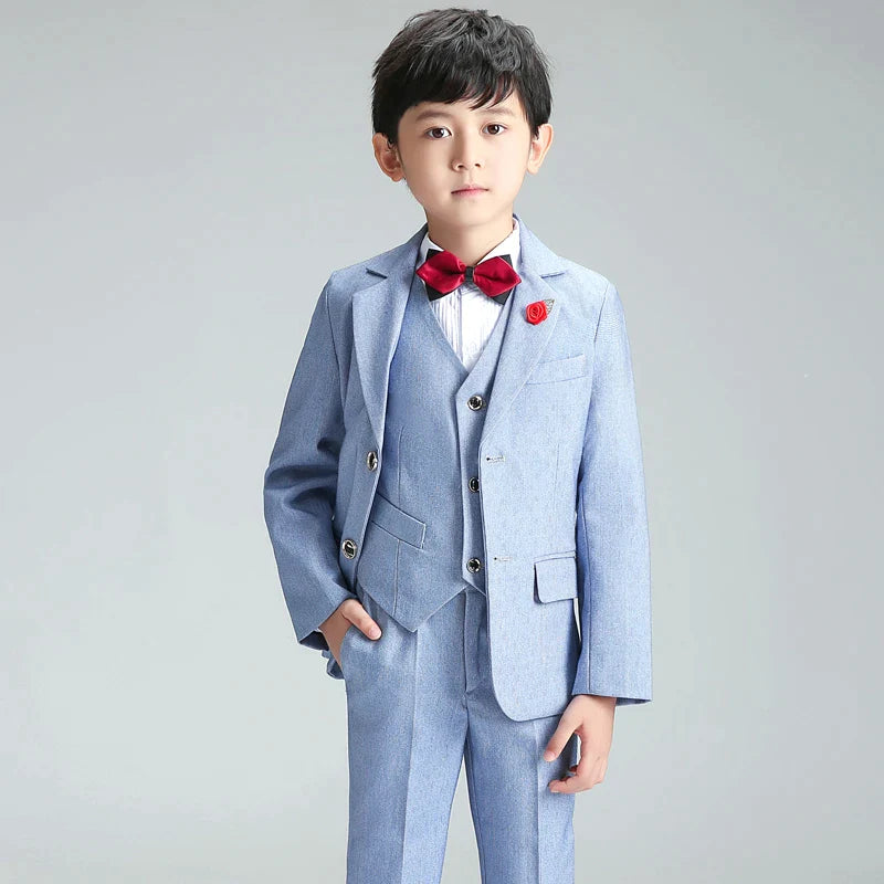 Ensemble de Costume formel pour garçons, Blazer, gilet, pantalon, chemise, cravate, 5 pièces, vêtements pour enfants, Costume de spectacle de fête de mariage 