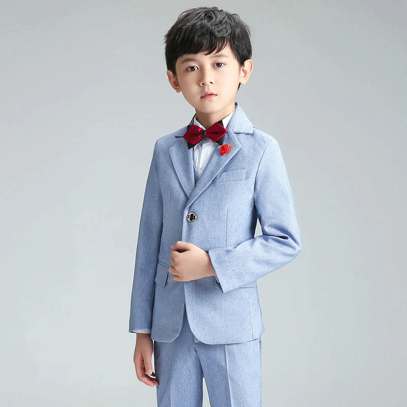 Ensemble de Costume formel pour garçons, Blazer, gilet, pantalon, chemise, cravate, 5 pièces, vêtements pour enfants, Costume de spectacle de fête de mariage 