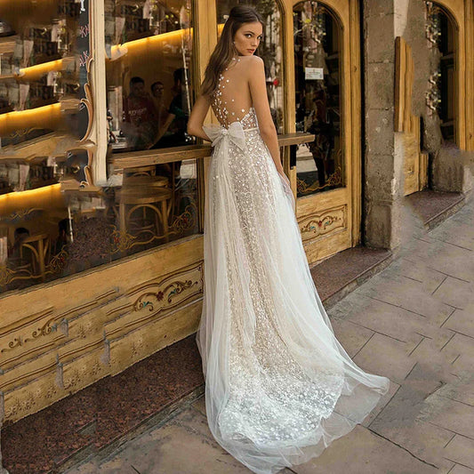 A-line Lace Wedding Dresses Beach Bridal Wedding Gown Boho Floor Length Charming Princess Party Gown Plus Size