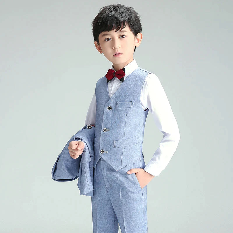 Jungen formelle Anzug Sets Kinder Blazer Weste Hosenhemd Krawatte 5pcs Kleidungsstücke Kinder Hochzeitsfeier Performance Kostüm