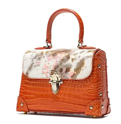 Women Genuine Leather Bag Crocodile skin Women's handbag luxury designer handbag Women Leather Handbag Brand sac de luxe femme Orange