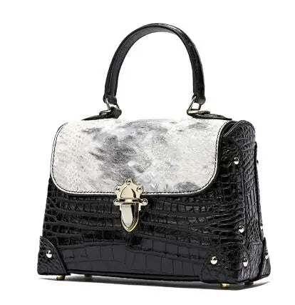 Women Genuine Leather Bag Crocodile skin Women's handbag luxury designer handbag Women Leather Handbag Brand sac de luxe femme Black