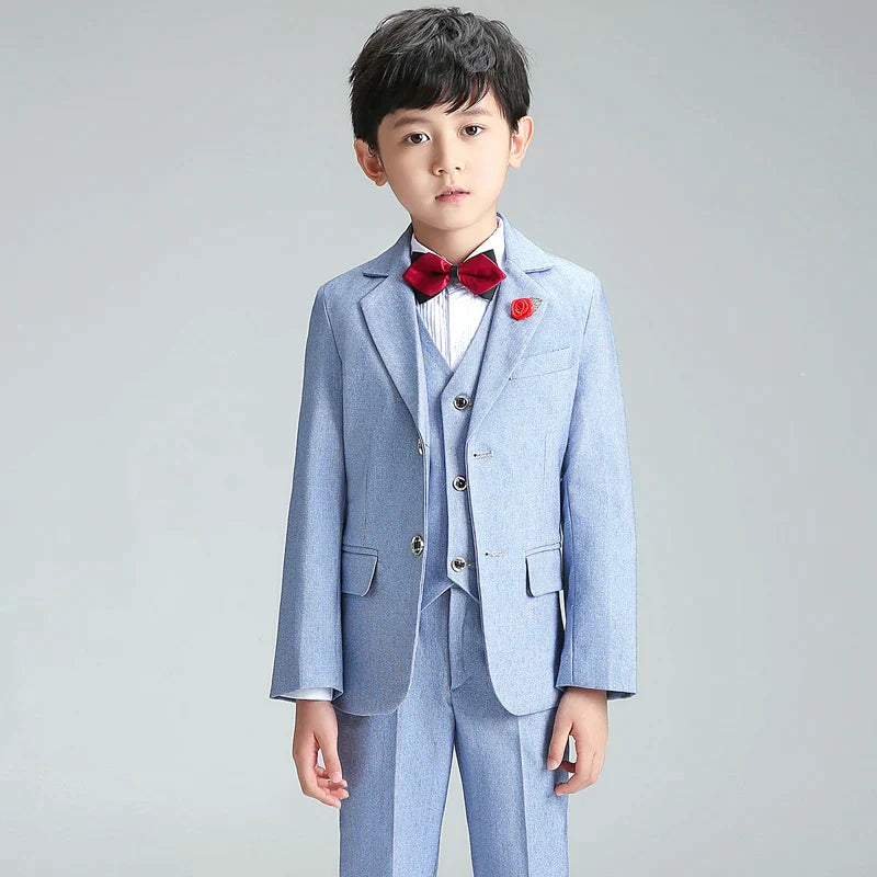 Conjuntos de trajes formales para niños, chaqueta, chaleco, pantalones, camisa, corbata, 5 uds., conjuntos de ropa, disfraz de actuación de fiesta de boda para niños 