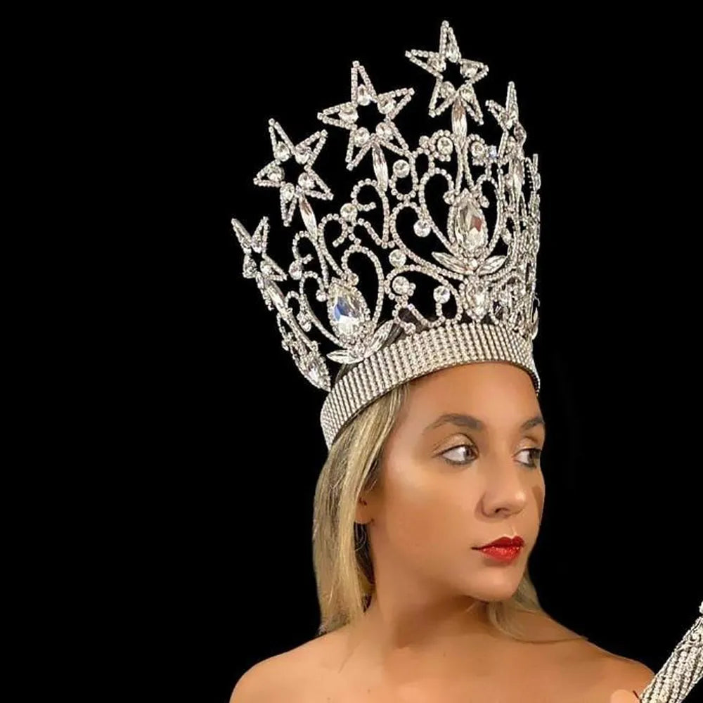 Stonefans-corona hueca de reina grande con diamantes de imitación para mujer, Tiara de estrella para fiesta de boda, corona nupcial de cristal barroco, regalo de joyas para el cabello 