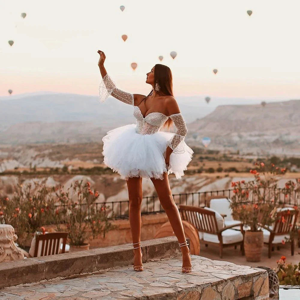 Vestidos De Novia cortos por encima De la rodilla sin tirantes para Novia, corsé con forma De corazón, Vestidos De Novia De cisne blanco brillante 