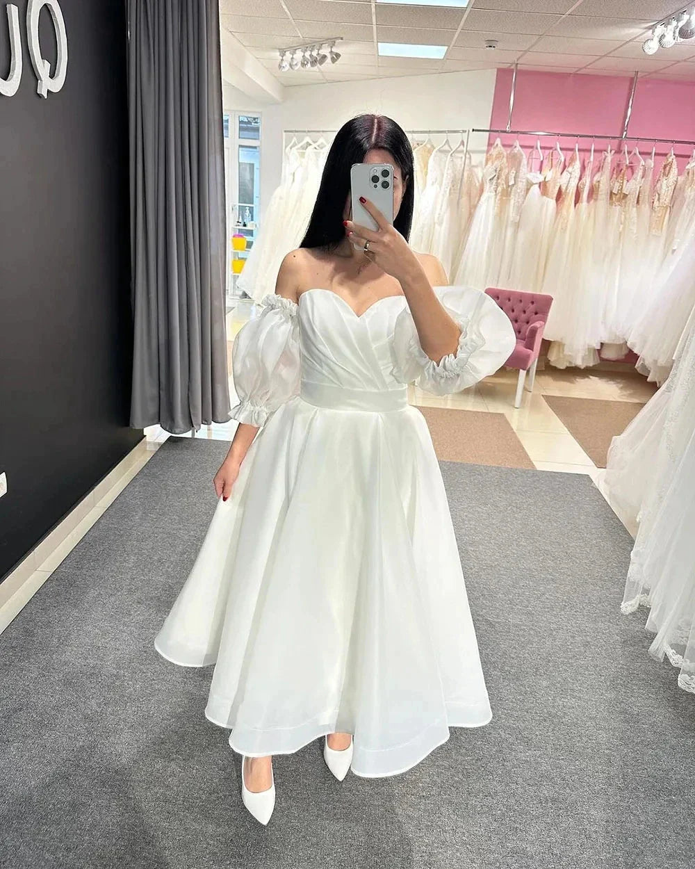 Kurze Hochzeitskleid Schatz Falten abnehmbarer Puffhülsen Organza Braut Kleider Sifor Frauen elegant an Maß an Maßnahmen