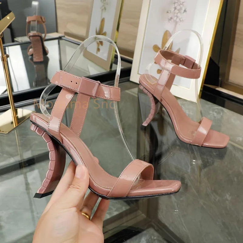 Strange Style High Heels Metal Watch Chain Square Toe Sandals for Women Summer New Fashion Women's Shoe Party Catwalk