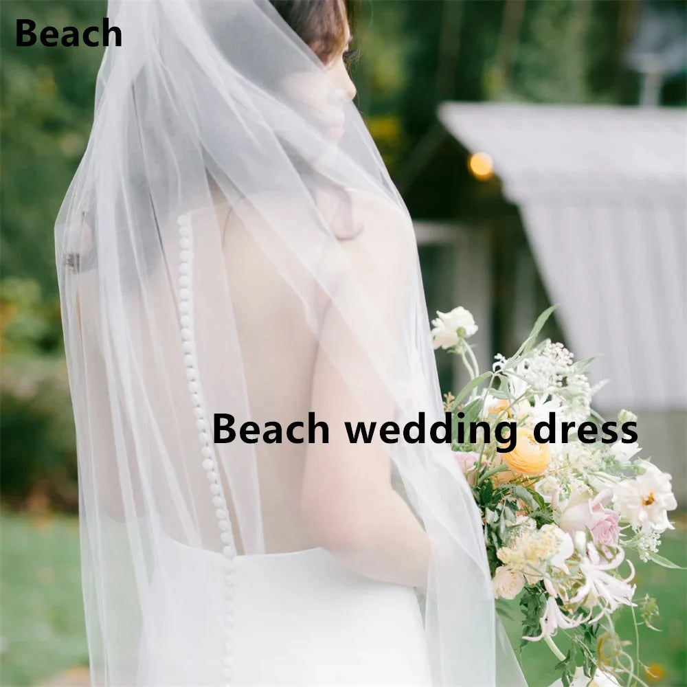 Beach Satin Spaghetti V Neck Wedding dress Vestidos de novia Vintage Train A line Wedding Party Gowns Bridal Dresses