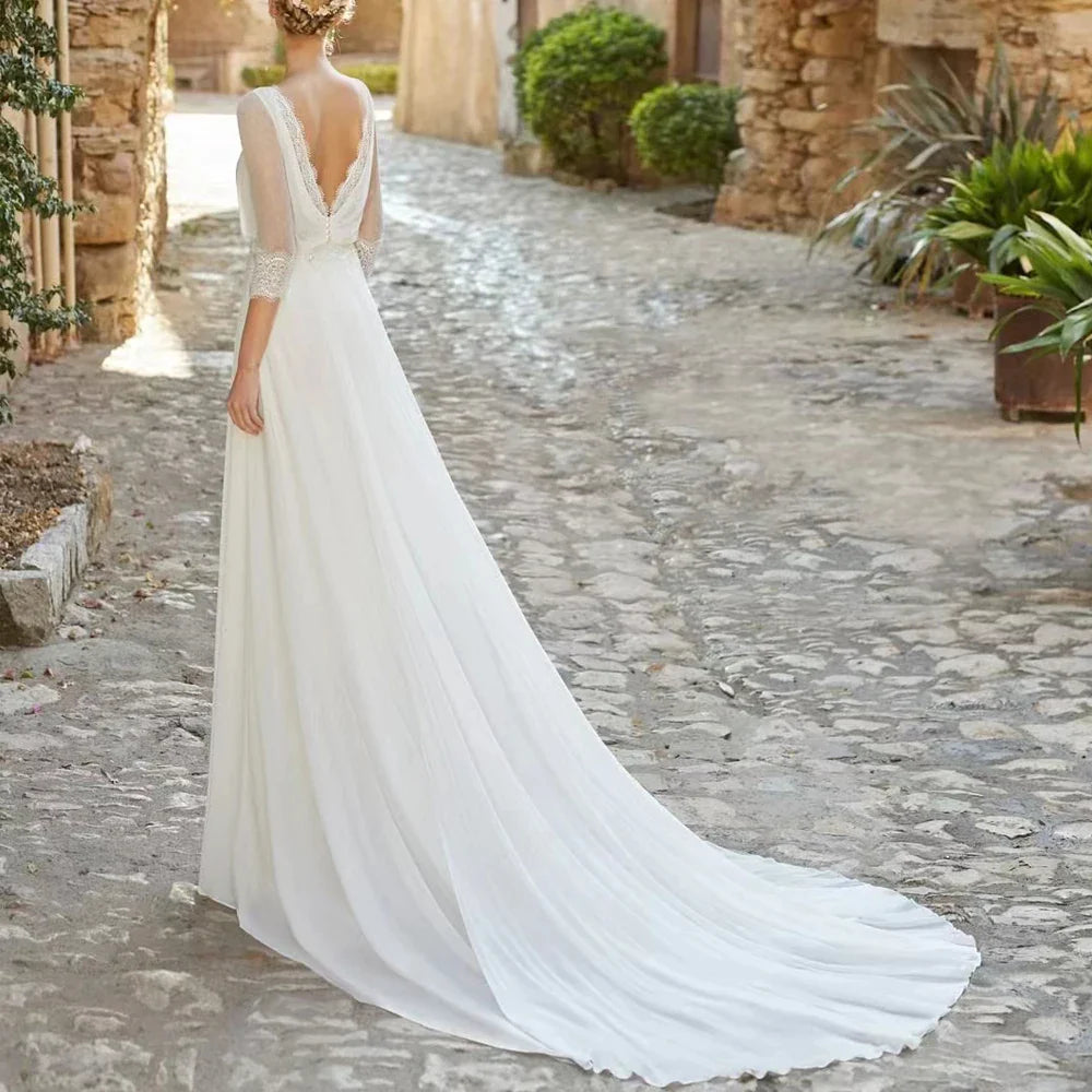 Abiti da sposa per colpi da sposa con scollo bohémien perfetti 3/4 maniche da sposa senza spicco per donne Appliques in pizzo Vestidos de nolia