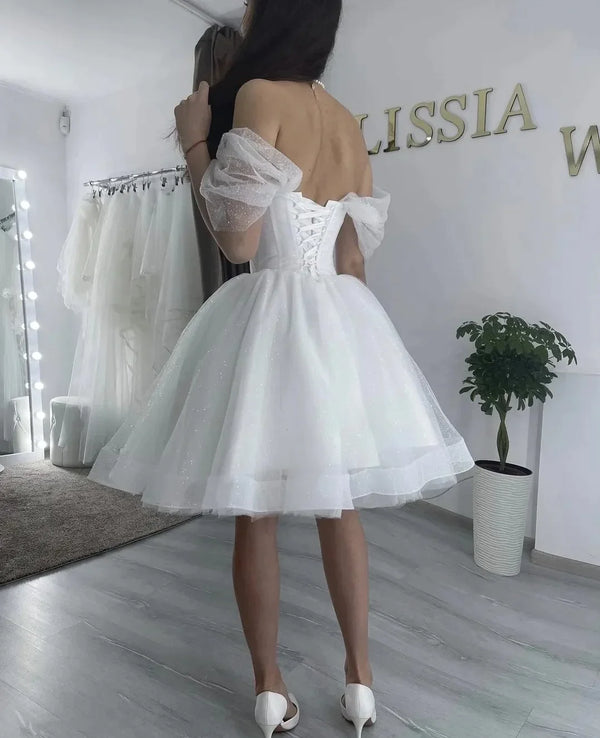 Sparkly Sexy Short Wedding Dress Up Back Off The Shoulder Knee Length Sequins Bride Party Gowns Plus Size Vestidos De Novias