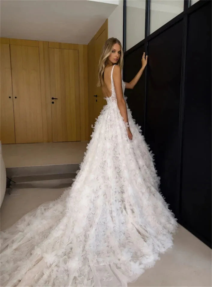 Abiti da sposa di lusso per abbigliamento da matrimonio formale 3D Fiori sexy divisioni da sposa abito da sposa da sposa