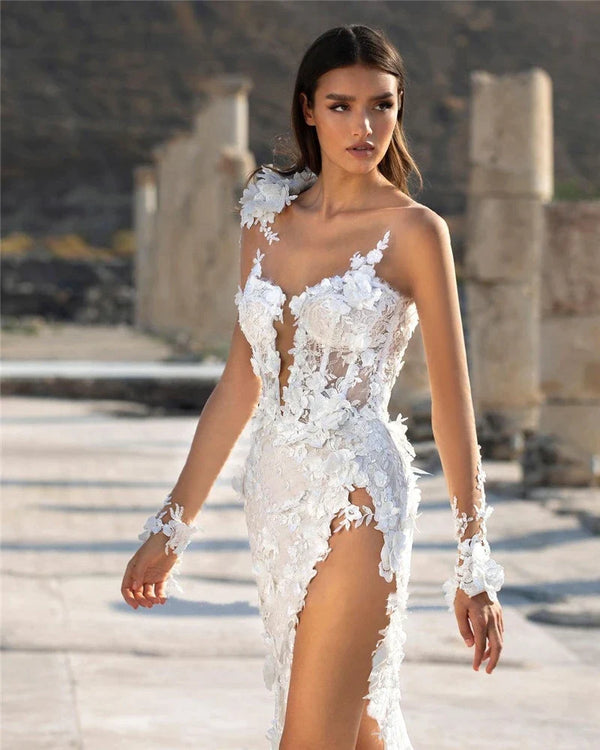 Modern Lace Wedding Dress Side Split Sexy Backless Bridal Dresses Sweetheart Floor-Length Applique Mermaid Bride Gowns Robe