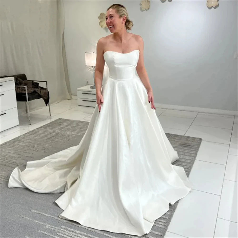 Elegant Wedding Dresses Strapless A-Line Bridal Gowns Sexy Robes For Formal Party Sleeveless Simple Vestidos De Novia 14W