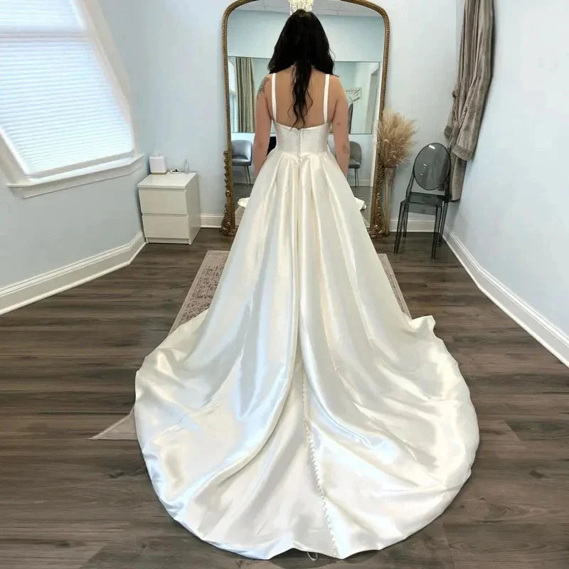 Haohao grande taille robes De mariée pour femmes bretelles Spaghetti vestido de casamen robe blanche pour femmes dos nu robes De Novia 