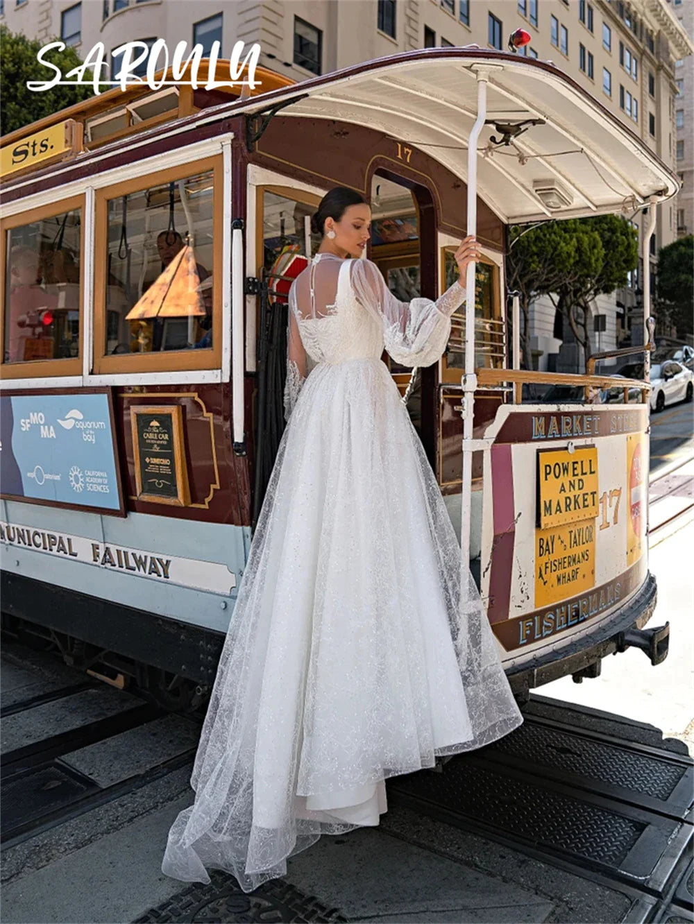 Two Way Wearing A Line Wedding Dress Satin Long Bridal Gown With Belt Long Lantern Sleeves Modern Bride Dresses Robe De Mariee