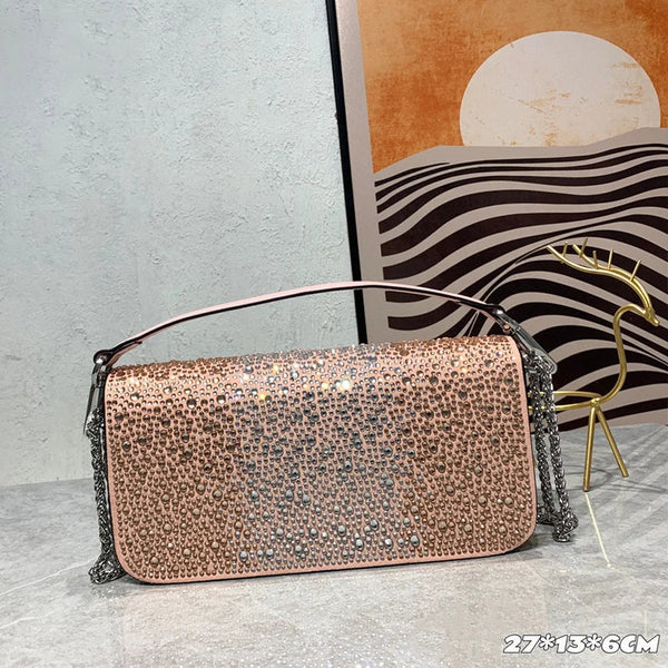 New crystal decorative leather underarm bag high quality clutch dinner bag classic chain shoulder me