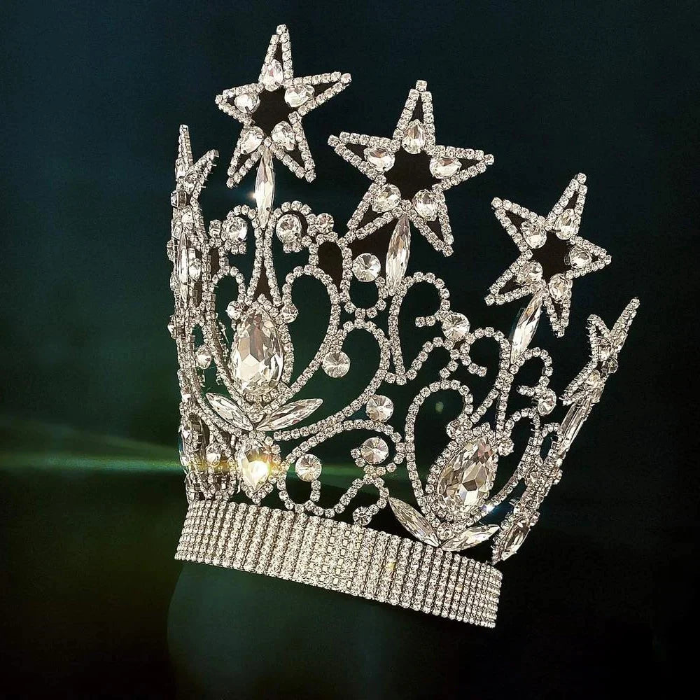 Stonefans-corona hueca de reina grande con diamantes de imitación para mujer, Tiara de estrella para fiesta de boda, corona nupcial de cristal barroco, regalo de joyas para el cabello 