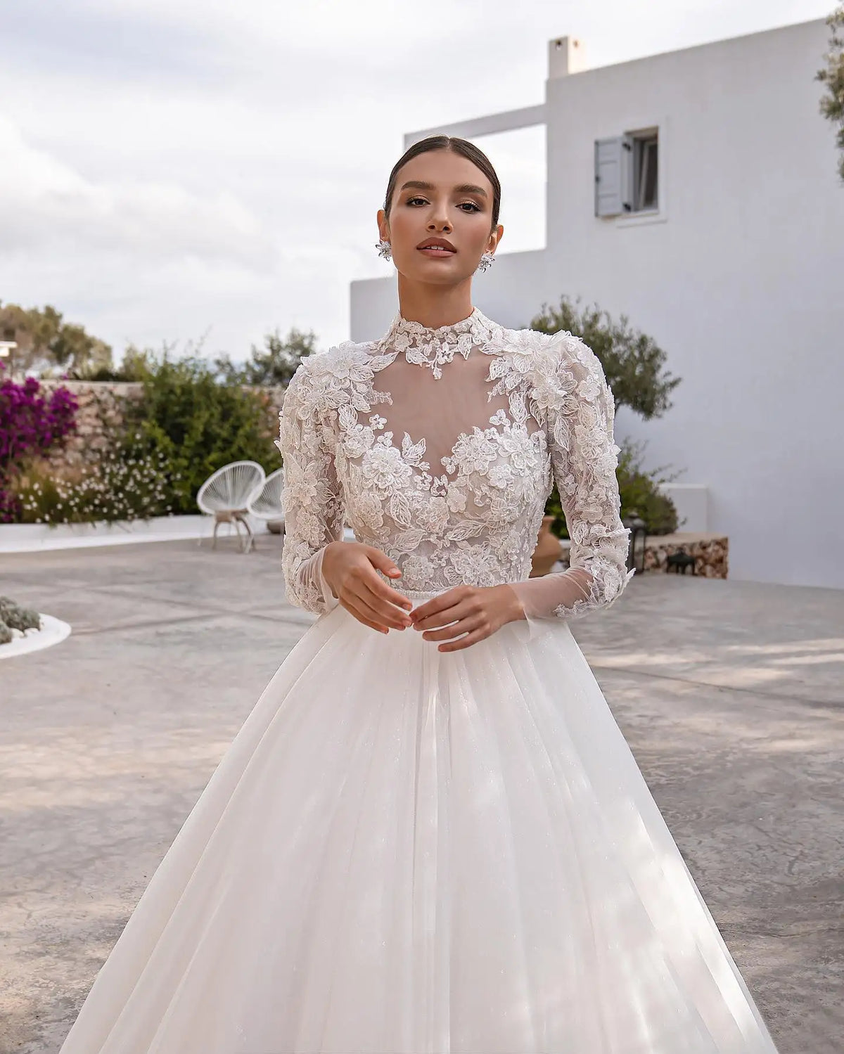 Gorgeous Women's Wedding Dress Lace Appliques Elegant Simple Style Bridal Gowns Full-Length Sleeves Vestidos De Novia 14W