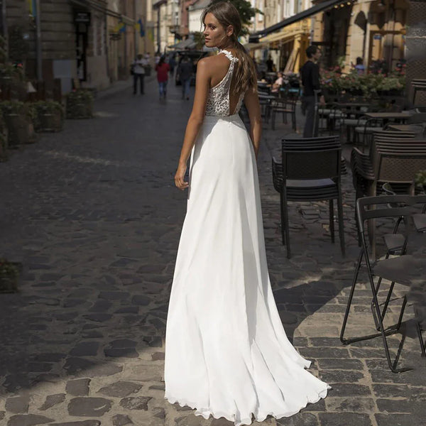 PERFECT Bohemian Chiffon Wedding Dresses For Women Simple O-Neck Backless Sleeveless A-Line Bridal Gowns Beach Custom Made