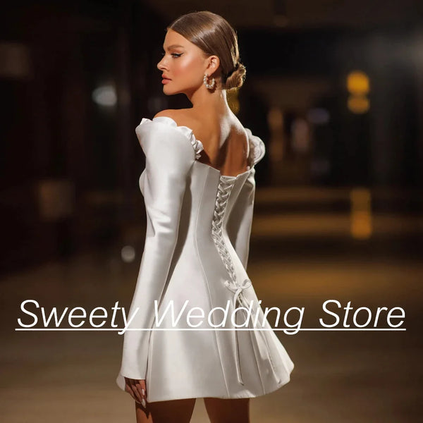 Sexy Long Sleeves Cocktail Wedding Dress Little White Dresses Flowers Above Knee Mini Bridal Gown Custom Size Robe De Mariee