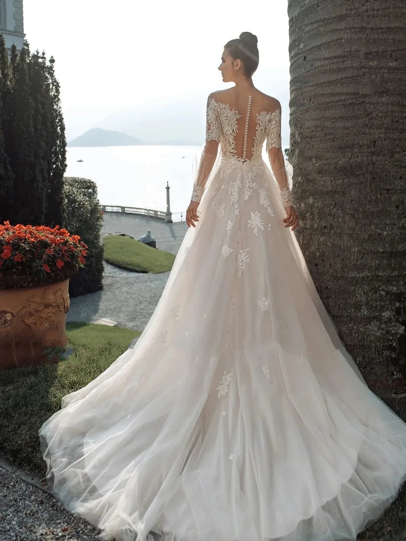 Luxury Wedding Dresses For Women A-Line Bridal Gowns Lace Appliques Full Sleeves Floor Length Robes Vestidos De Novia