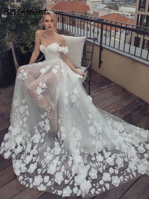 One Shoulder Wedding Dress Tulle Lace Bridal Gowns For Bride Backless Transparent Wedding Party Robe De Mariée