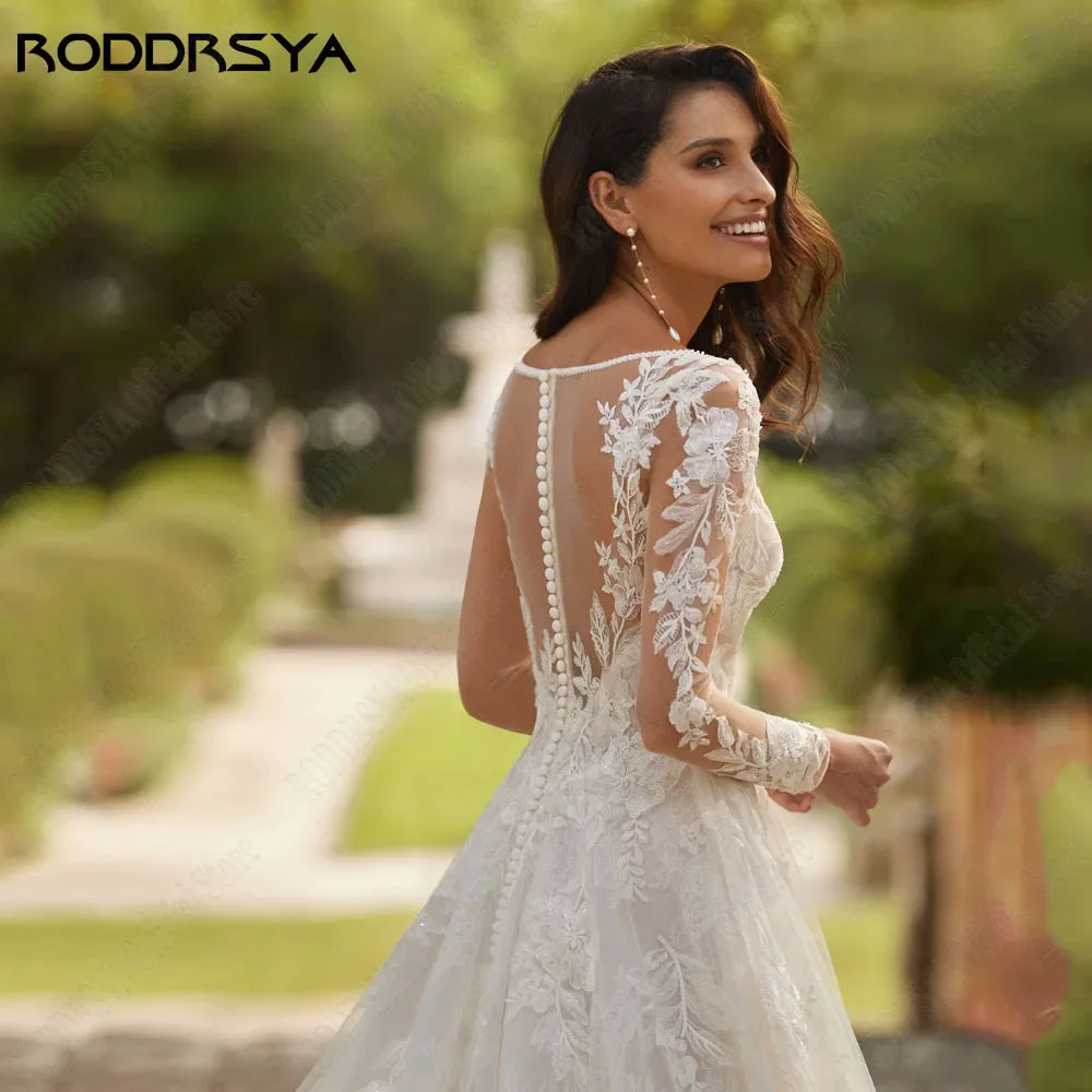Exquisite V-Neck Wedding Dresses For Woman Illusion Back Bridal Gown Applique A-Line Hochzeitskleider Damen Große größe