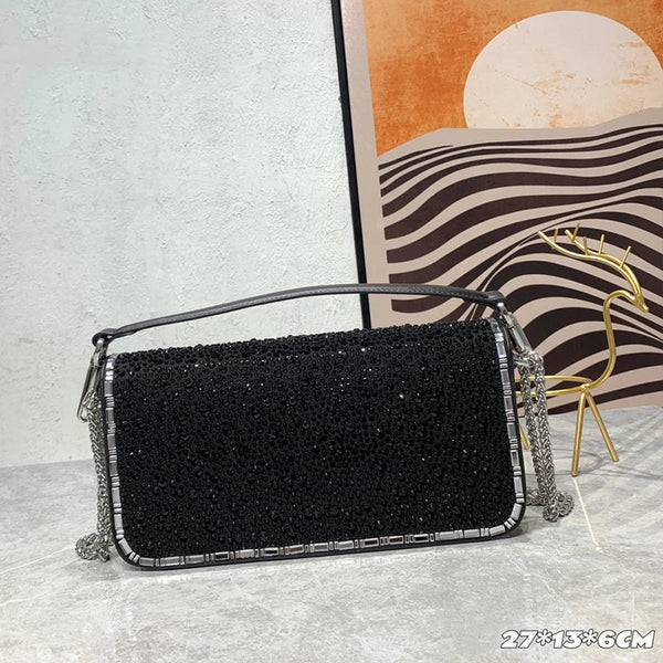 New crystal decorative leather underarm bag high quality clutch dinner bag classic chain shoulder me