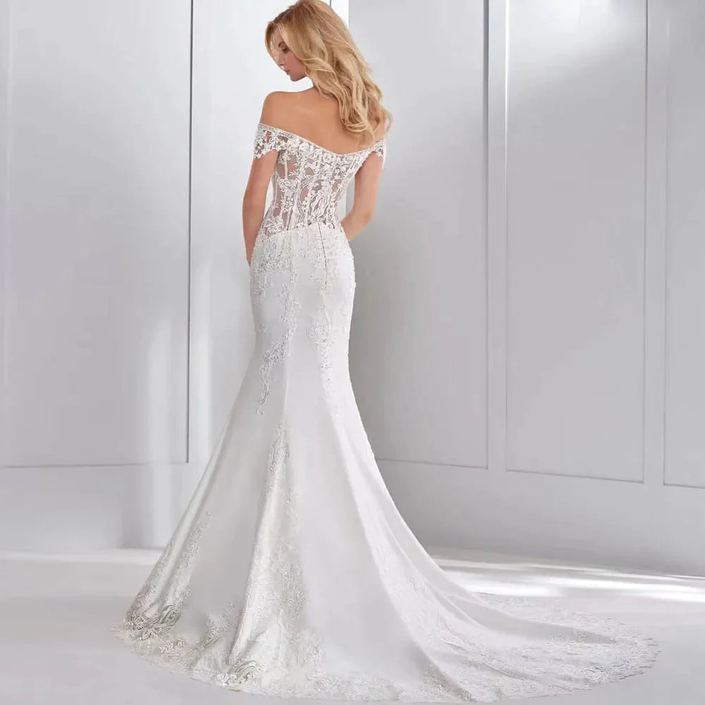 Eleganti abiti da sposa sirena eleganti Appliques in pizzo fuori dagli abiti da sposa delle spalle Sweetheart Sweep Train Vestidos de nolia